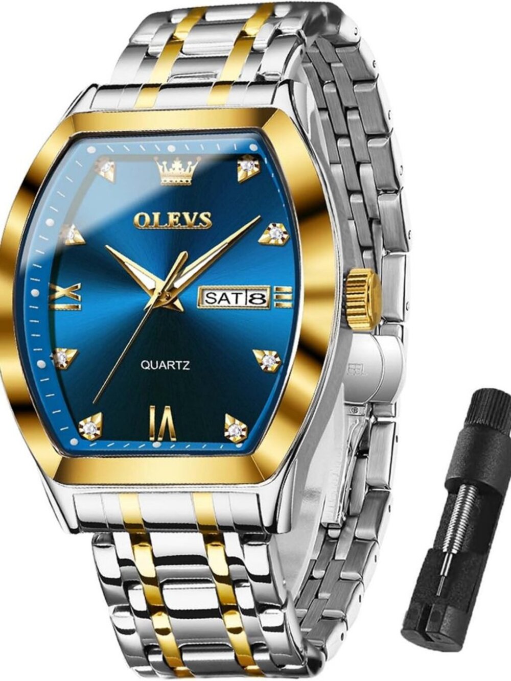 Luxury Men's Square Analog Quartz Watch - Stainless Steel Dress Timepiece